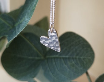 Necklace Heart pendant sterling silver 925 textured pearl for women, gift for her