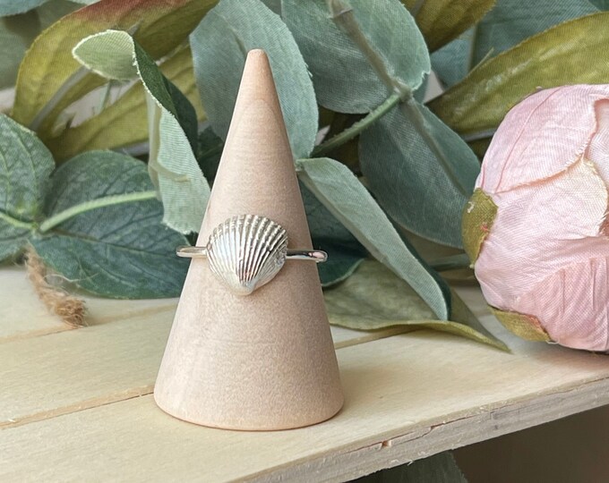 Handmade sterling silver shell ring for women and girls