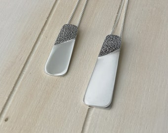 Handmade silver necklace with a rectangular pendant and a texture for women, pendant for her,