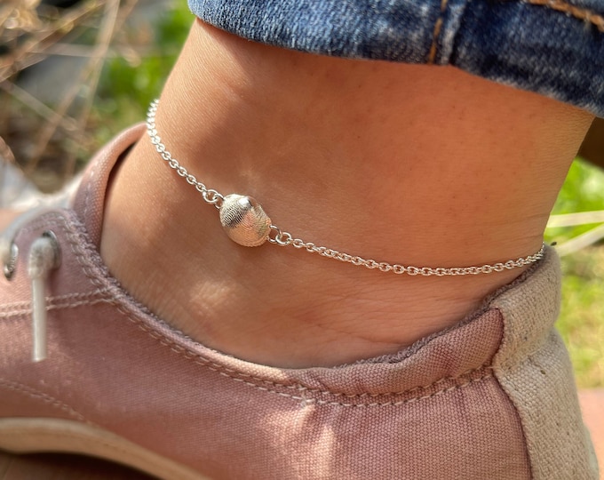 Sterling SILVER seashell anklet, gift for woman or girl, 925 silver jewelry, solid silver seashell