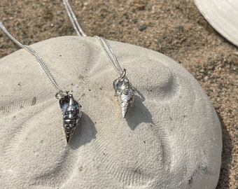 Medium Conch Shell Pendant Necklace in 925 SILVER on sterling silver chain for shiny or oxidized women, Solid silver pendant