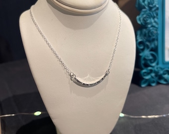Women's Necklace with Hammered Curved Pendant in Solid Sterling Silver