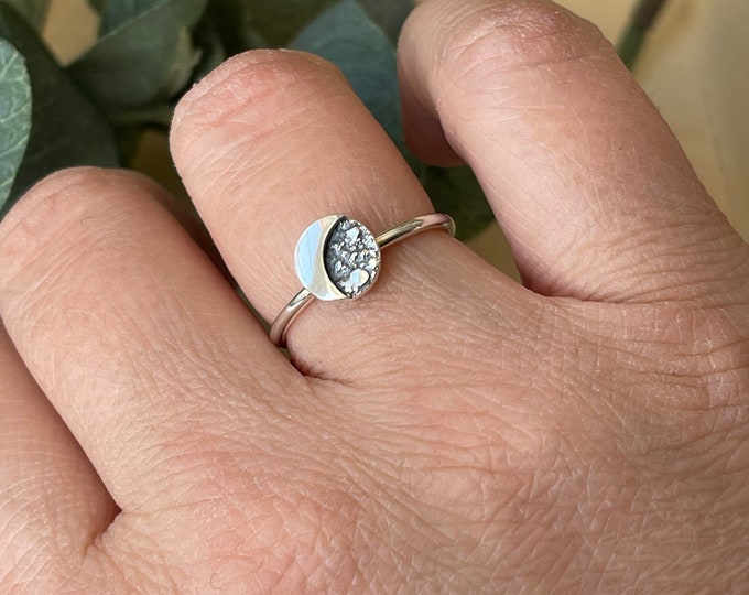 Handcrafted sterling silver moon ring for women, delicate ring for woman, silver jewellery