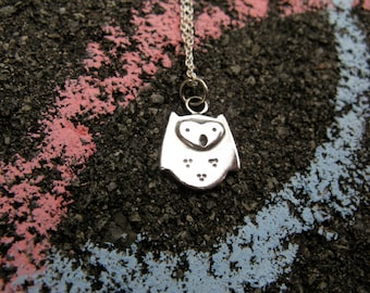 Handmade owl pendant in sterling silver for girls and women