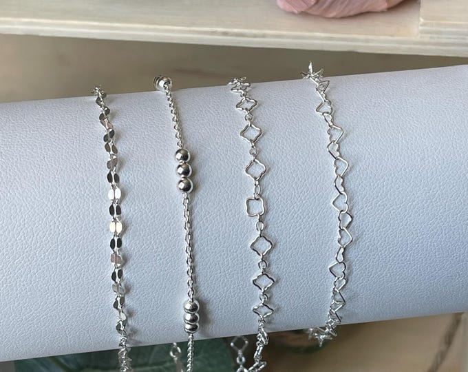 Sterling SILVER seashell anklet, gift for woman or girl, 925 silver jewelry, solid silver seashell