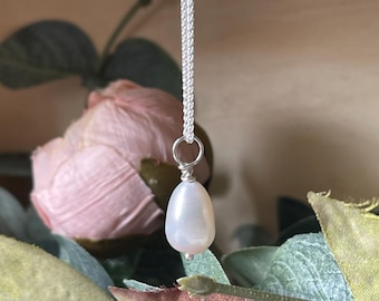 Necklace Heart pendant sterling silver 925 textured pearl for women, gift for her