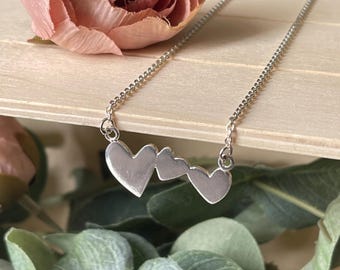 Handcrafted Sterling Silver Hearts Pendant Necklace, necklace for her, romantic necklace, family necklace, love necklace