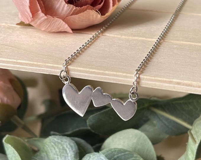 Handcrafted Sterling Silver Hearts Pendant Necklace, necklace for her, romantic necklace, family necklace, love necklace