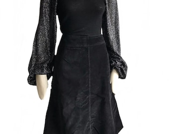 1990s does 1970s Boho hippie black velvet A-line skirt
