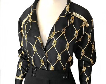 Zara trf collection knot rope blouse / 1940s style black gold top size Medium