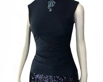 90s Black Strappy Sleeveless Top: Rockabilly Tattoo Style - Size Small