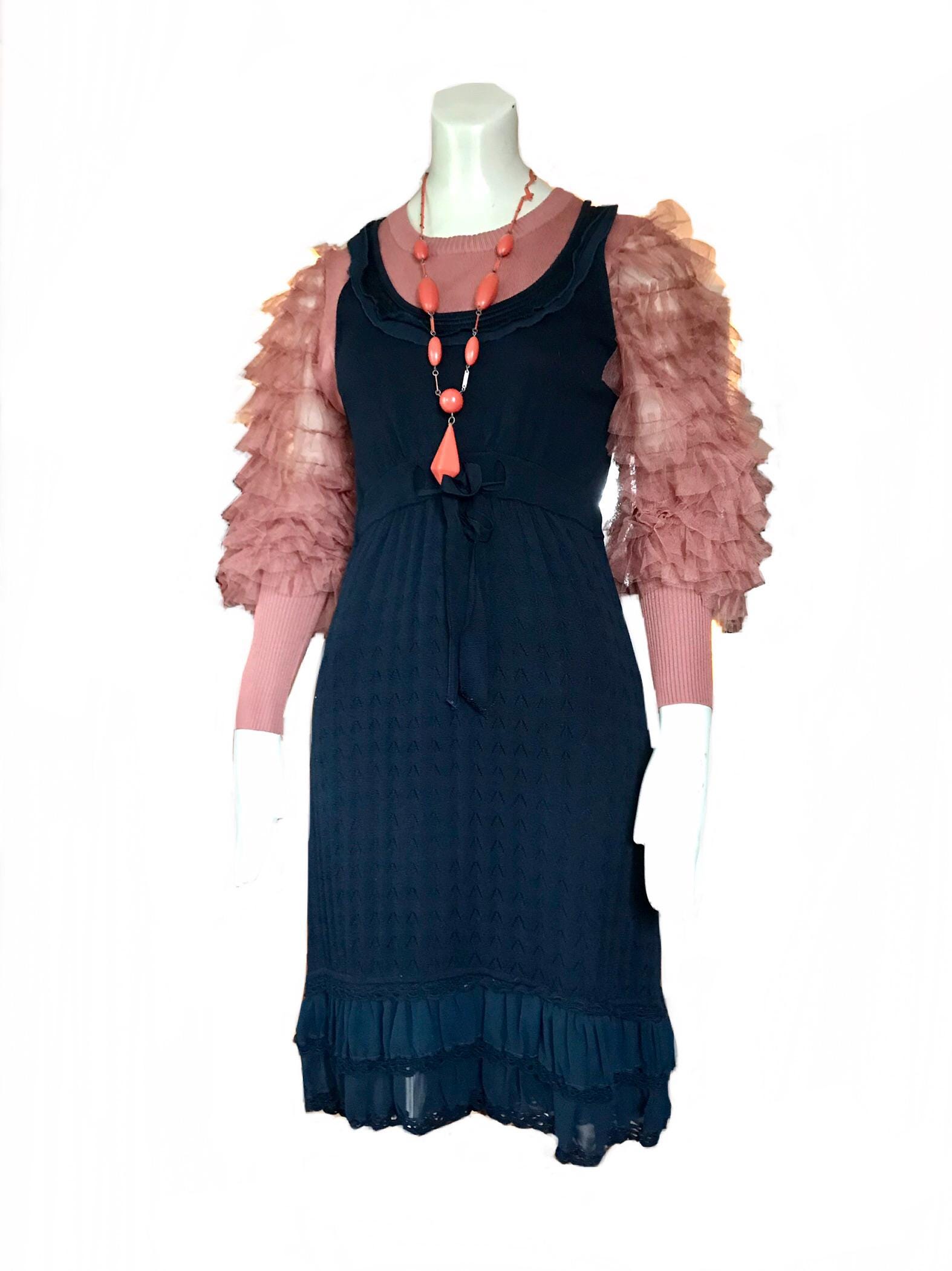 bcbg blue ruffle dress Maxazria Navy Knit / Y2k Sleeveless Dress / Size Xxs Black Ankle Length Bodycon neon Subtle Ruffles On Top Size:1X PLUS (18/20)
