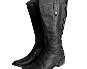 Matisse Womens  Black genuine Leather tall Riding Boots with Button details / made in Brazil , US size 8.5