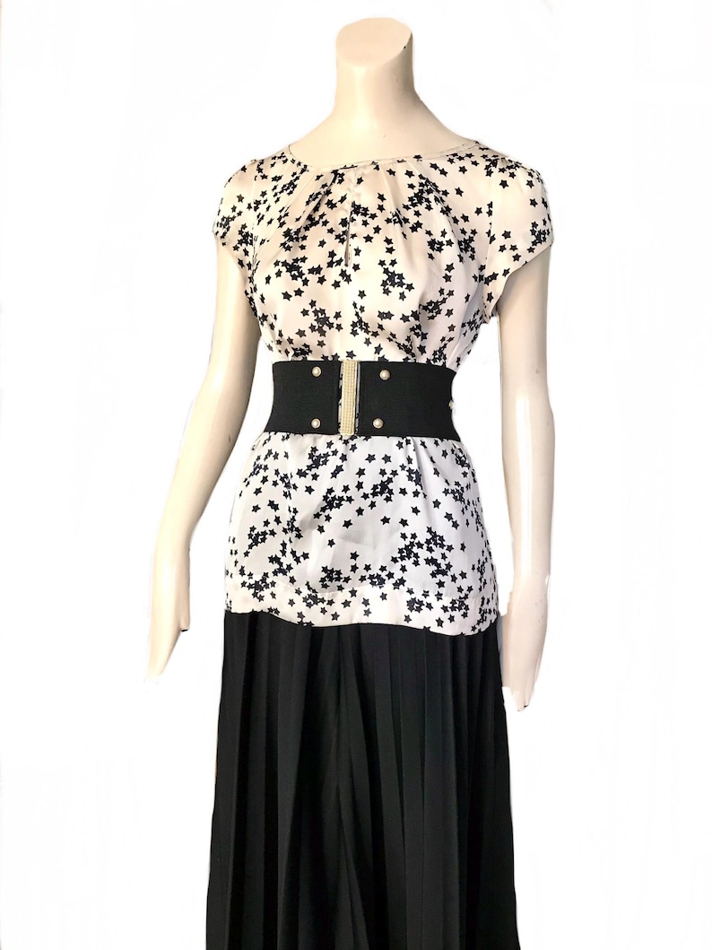 Zara novelty star black white blouse / 1940s style top size XSmall image 1
