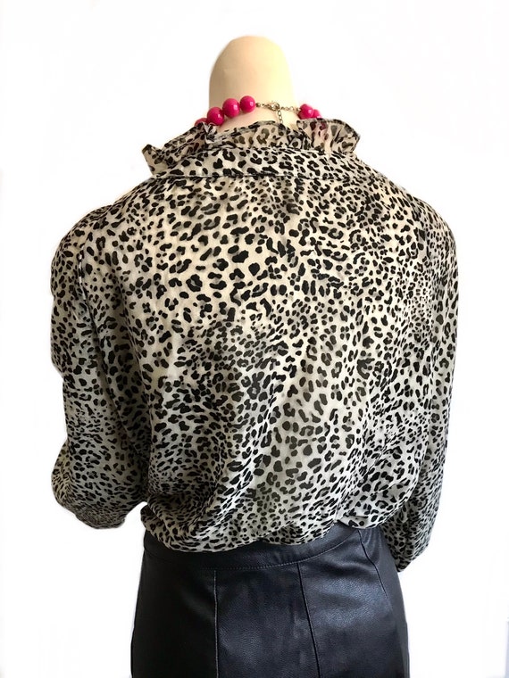 1990s leopard black white ruffle blouse / animal … - image 6