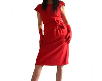 Vestido rojo con efecto deshilachado, estilo rockabilly pin-up, de los años 80 y 40, talla 8 de EE. UU.