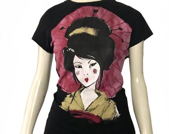 Zara 芸者Tシャツ：Y2K 日本風ノベルティトップ