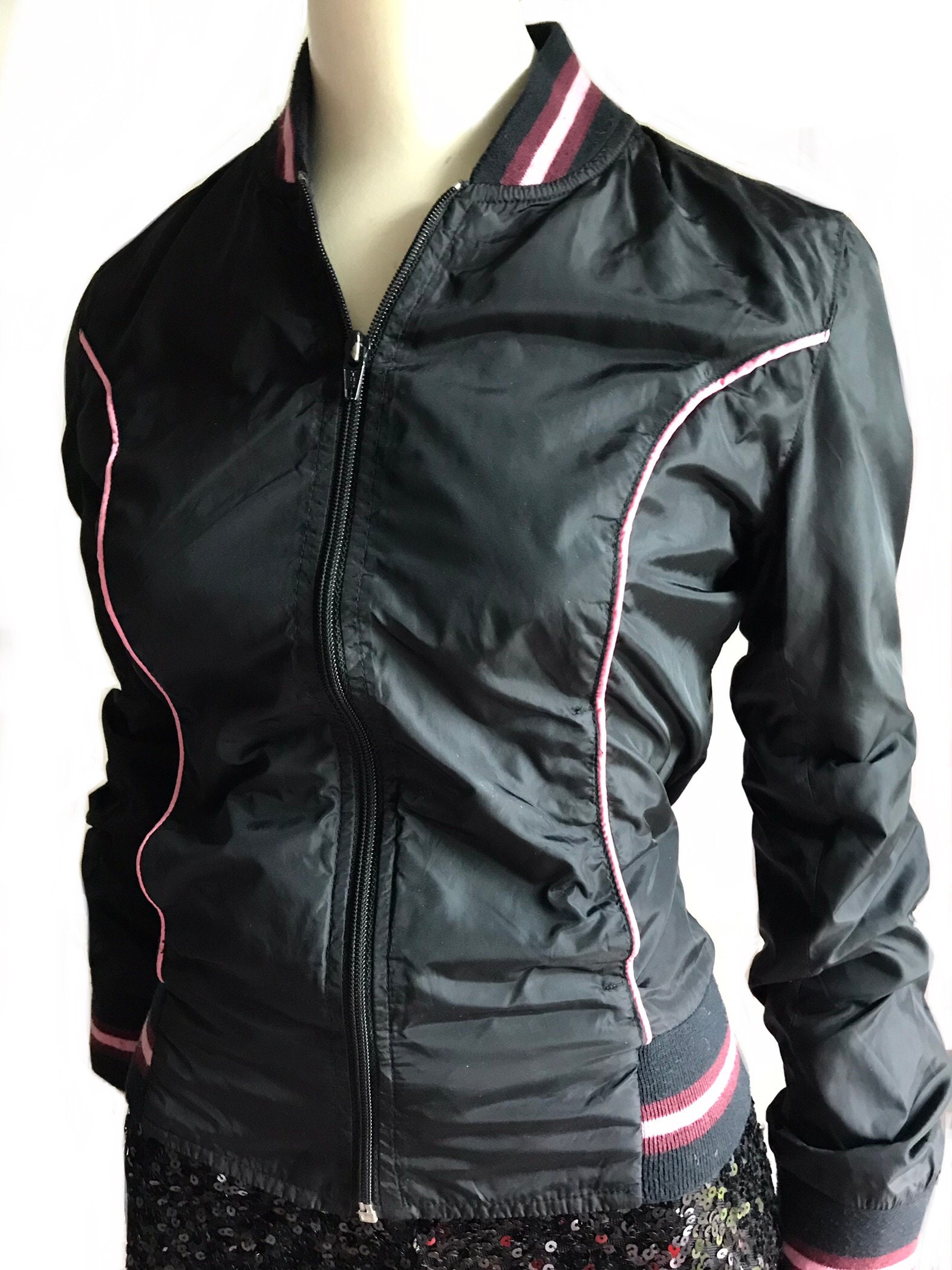 1990s Black Pink Cropped Jacket / Rockabilly Punk Rock Short Wind ...