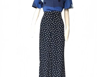 1930 1940s Style Palazzo Pants: Blue Stiletto Pump Print, Size Medium