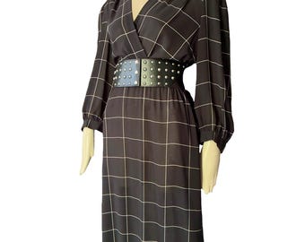 1980s Avant Garde black white grid geometric dress  / Charlee Allison for Eljay /size Us 12