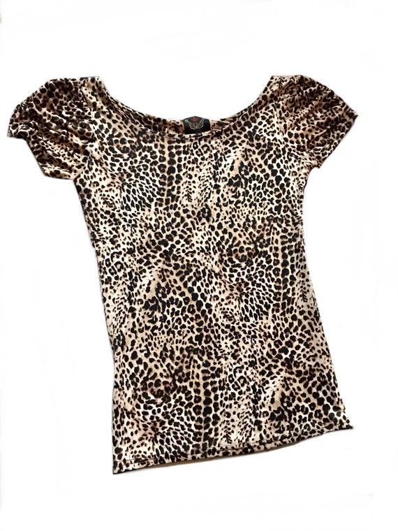 1990s leopard black brown leopard print stretch to