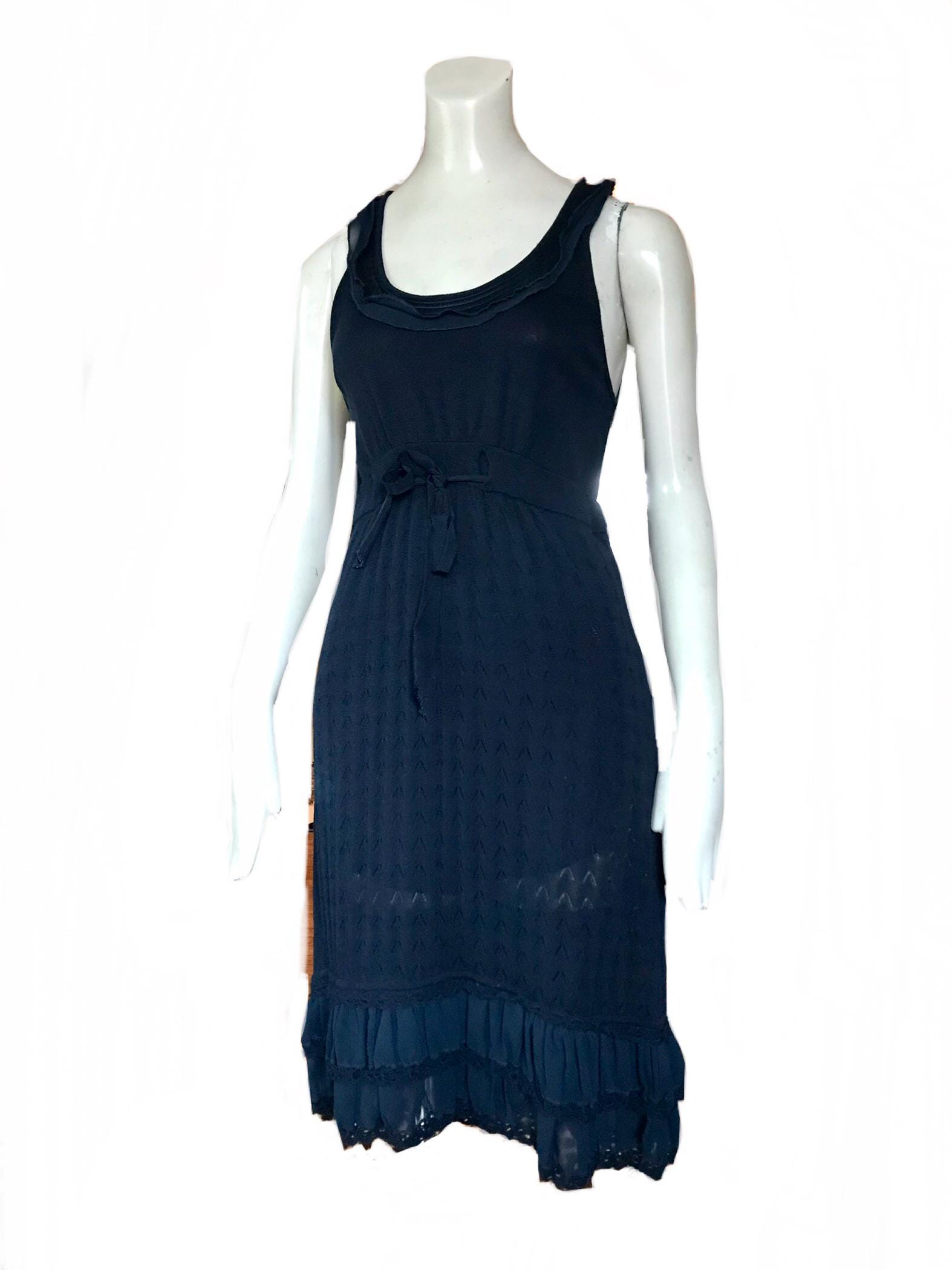 bcbg blue ruffle dress Maxazria Navy Knit / Y2k Sleeveless Dress / Size Xxs Invisible zip closure