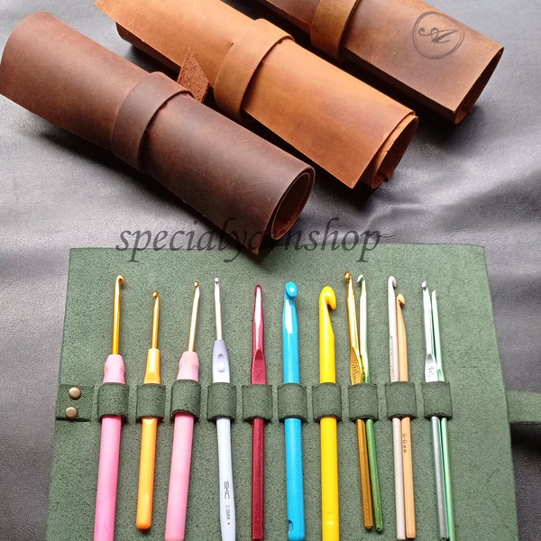 Crochet hook case, Leather hook organizer, Crochet hook roll, Crazy Leather hook case, hook case, Genuine leather hook roll