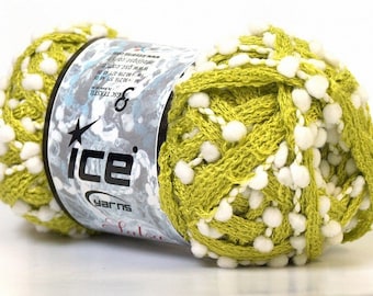 Fils d’écharpe à volants blanc vert, Salsa ICE 1 écheine 100 gr, fil d’écharpe en tricot d’approvisionnement, modèle est envoyé à l’instruction