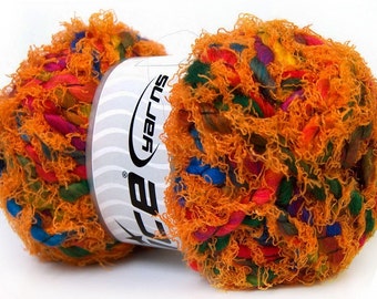 Knitting Yarn Eyelash Blends Soft Cord ICE yarn, Made in Turkey 1 skein 100 gr, craft hobby fun yarn rainbow orange