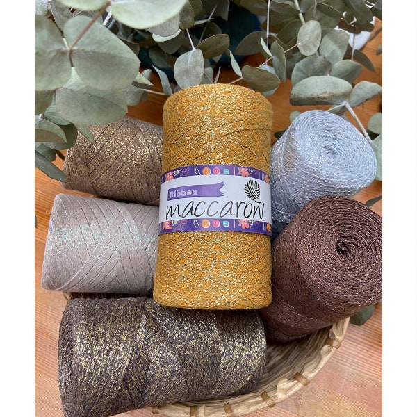 Maccaroni Glitter Ribbon Yarn, Ribbon Yarn, Cotton crochet yarn, Shiny Yarn, Sparkling Yarn, T-shirt Cotton yarn, Bag Yarn, Vegan yarn