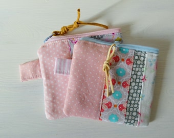 Mini sac - sac à main - sac à main - mini sac - petit sac de rangement en tissu de coton de style patchwork avec fermeture éclair