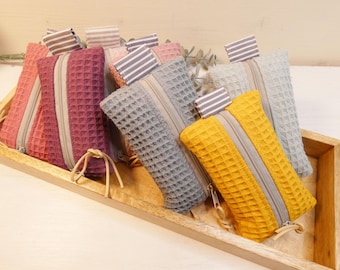Waffle-weave tissue pouch | Small waffle-cotton tissue pouch | Boho tissue bag | Small gift, solid color