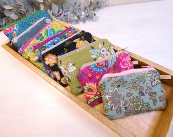 Mini colorful cotton bag | Small zippered fabric bag | Colorful pouch for headphones & coins | Useful gift idea