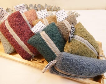 Boucle handkerchief pouch | Small fabric handkerchief pouch | Soft teddy bear look pouch | Coziness gift, small token of appreciation