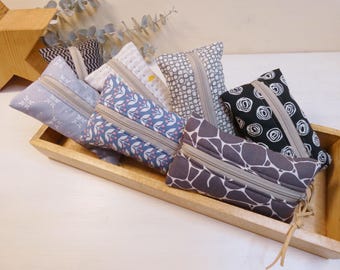 Tissue pouch / tissue bag / fabric bag / tissue holder / small fabric bag / pouch / minimalist / gift / grey / blue
