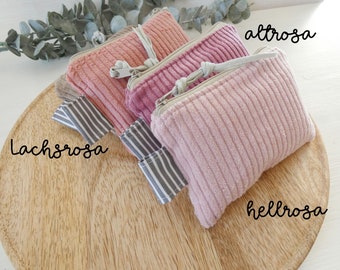 Handkerchief bag - wallet - purse - mini bag - small stuff bag made of wide cord with a zipper color choice of pink tones