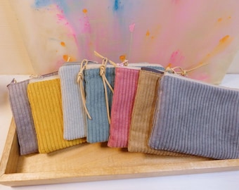 Mini wide-wale corduroy bag, solid color | Small zippered wide-rib corduroy bag | Minimalist pouch for AirPods & coins | Cozy gift