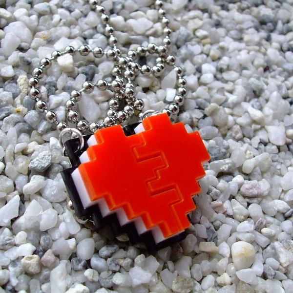 Pixel Heart laser cut acrylic pendant necklace