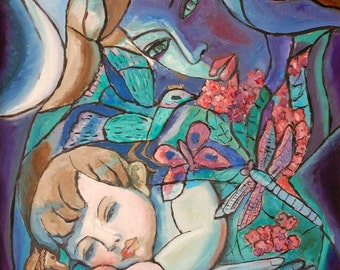 Mother and Child Art Print, Alla Gerzon, Nursery Decor (8x10 Matted Print)