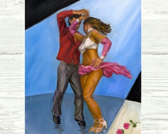 Spotlight Salsa PRINT or CANVAS Salsa Art. Salsa Dancing Performers, Salsa Dancing Art, Couple Dancing on Stage