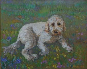 White Goldendoodle 8x10 Matted Print by Alla Gerzon Pet Impressionistic Print White Goldendoodle Painting