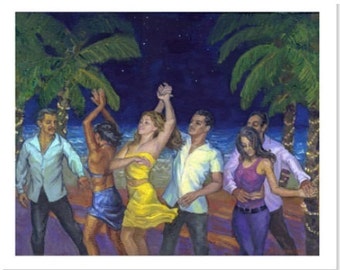 Noche de Salsa PRINT or CANVAS Salsa Art. Dancers under the Night Stars. Salsa Dancer Art, Poster Caribbean, Dancing