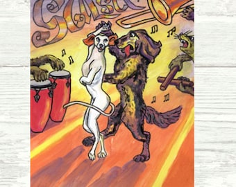 Salsa de los Perros  PRINT or CANVAS Salsa Art, Salsa Dancing Dogs, Funny and Cute Salsa Dancing Art