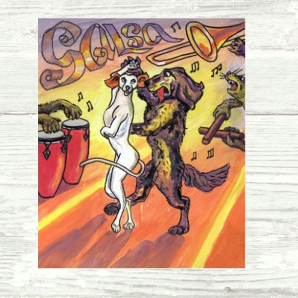 Salsa de los Perros  PRINT or CANVAS Salsa Art, Salsa Dancing Dogs, Funny and Cute Salsa Dancing Art