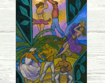 Salsa y Guaguango PRINT, POSTER or CANVAS, Salsa Art Salsa Dancing, Tree of Dance, Dance Inspired Art, by Alla Gerzon