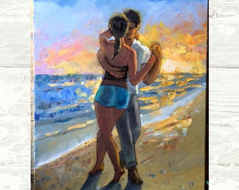 Kizomba Sunset PRINT or CANVAS Art. Kizomba or Tango dancers on the Beach Art by Alla Gerzon. Beach House Decor