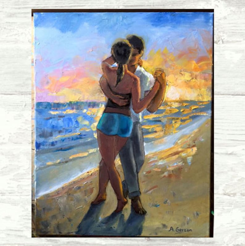 Kizomba Sunset PRINT or CANVAS Art. Kizomba or Tango dancers on the Beach Art by Alla Gerzon. Beach House Decor image 1