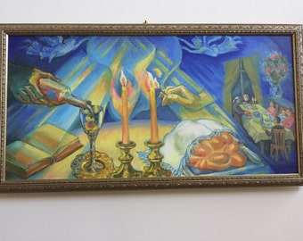Shabbat Shalom by Alla Gerzon Stretched Canvas  Jewish Judaic Judaica Art