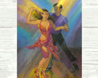 Colors of Light Salsa Dancers Art Print, Vibrant Stage Poster (18x24) by Alla Gerzon