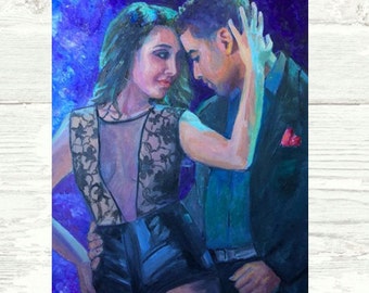 Bachata Love Art PRINT. Latin Dance Art, Intimate couple dancing -  desire, lust, love, sexy, sensual dance